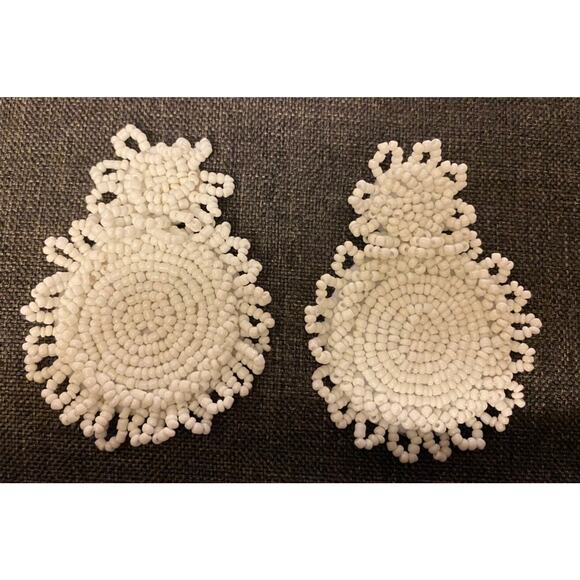 White Seed Bead Boho Earrings - Picture 2 of 2